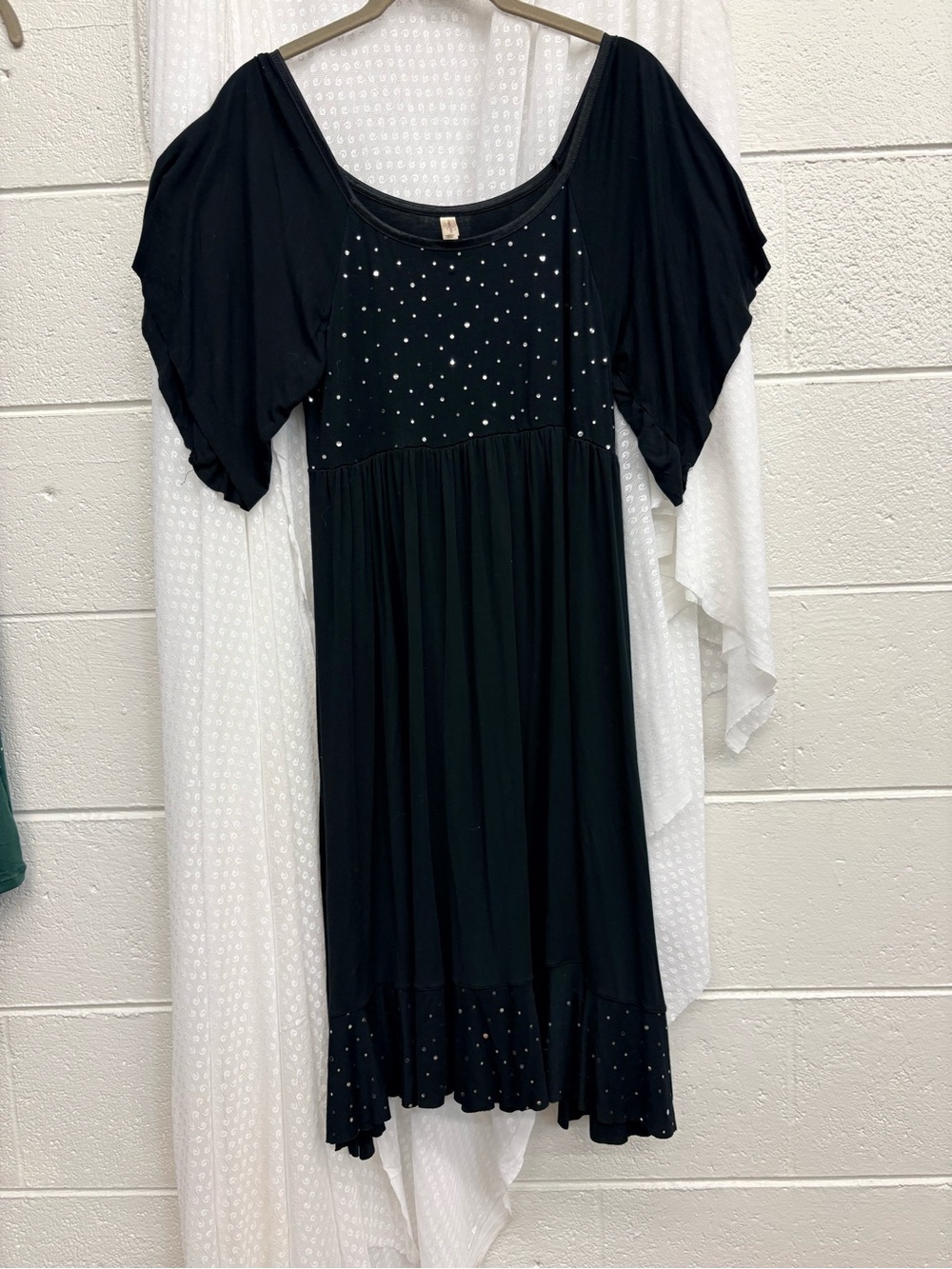 Black Girls' Short Sleeve Dress with Rhinestone Accents